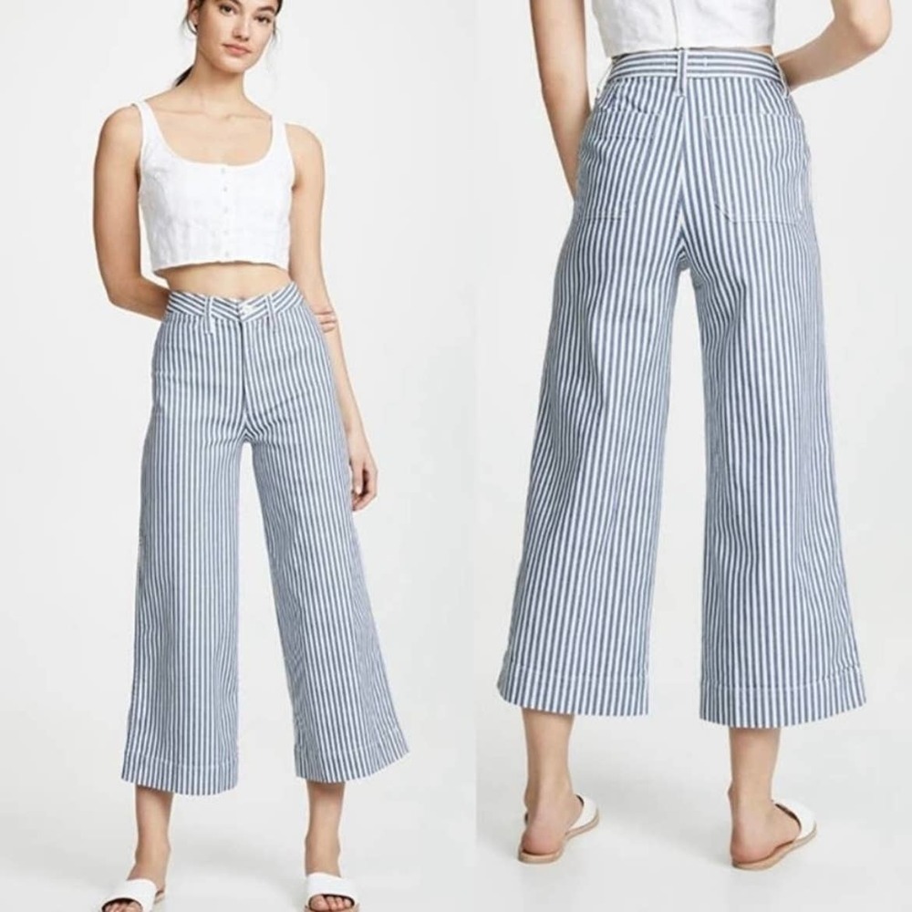 Madewell Emmett Wide-Leg Crop Pants Herringbone Railroad Striped Size 30 (10)